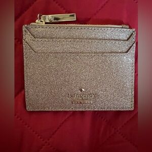 Kate Spade Rose Gold Metallic Glitter Card Holder With Keychain.